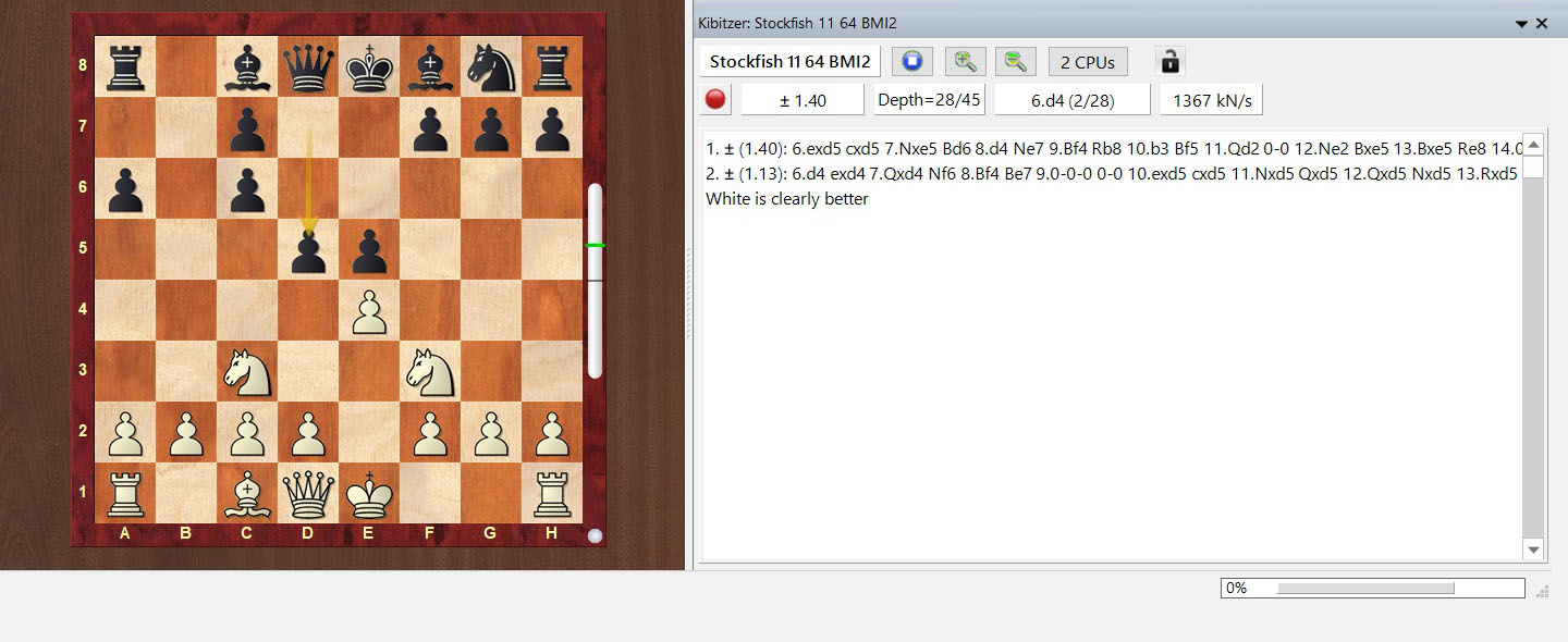 Анализ партии в ChessBase 16 c помощью движка Stockfish 11