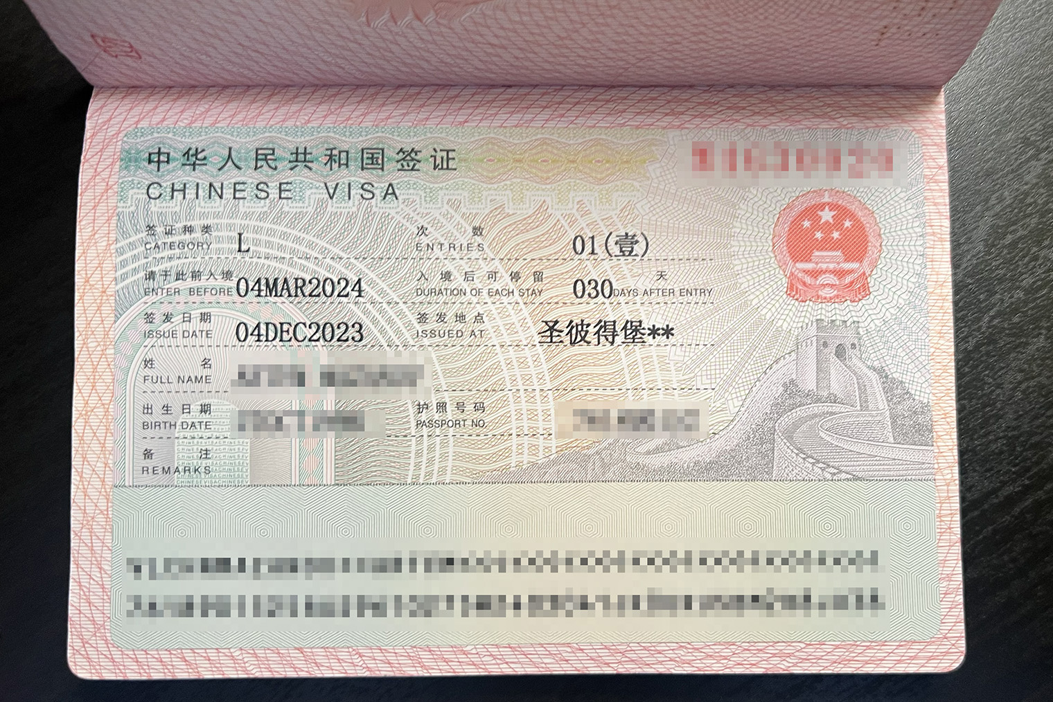 Это моя виза в Китай