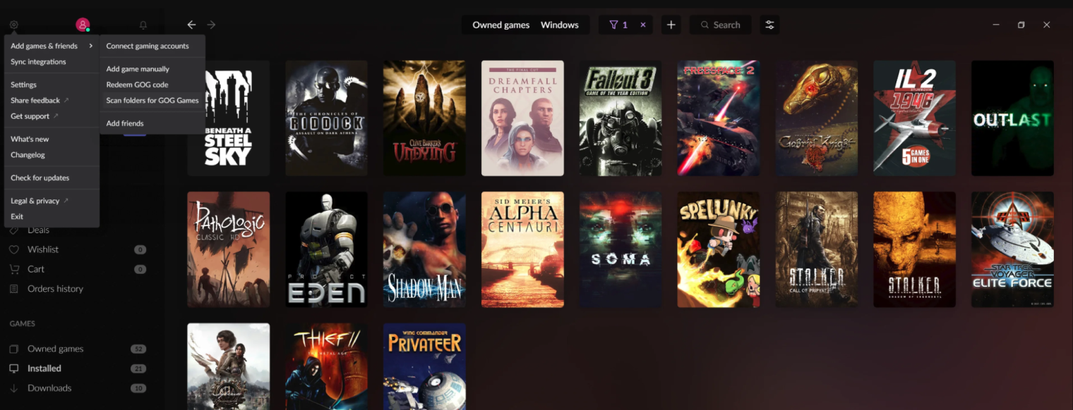 Так выглядит интерфейс GOG Galaxy. © GOG