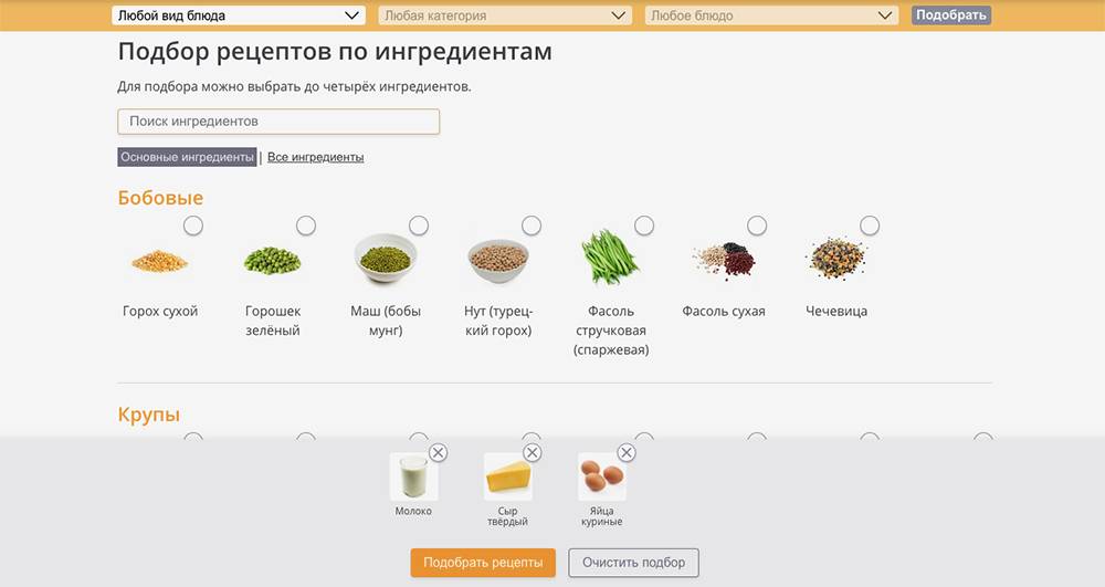 Подбор рецептов по Ингредиентам – Вкусно и Просто/ua