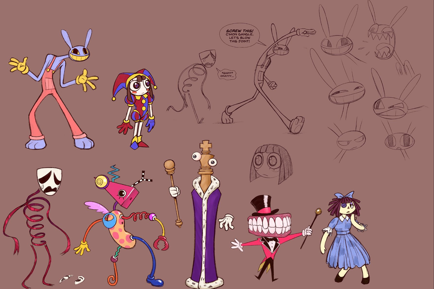 Концепт⁠-⁠арты с персонажами «Цифрового цирка». Источник: cartoonbrew.com