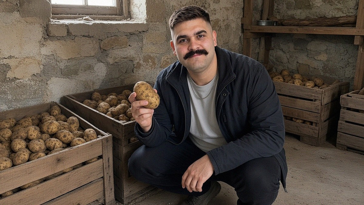 Иллюстрация к статье: разбор картофеля на балконе. Изображение сгенерировано, это не фото автора