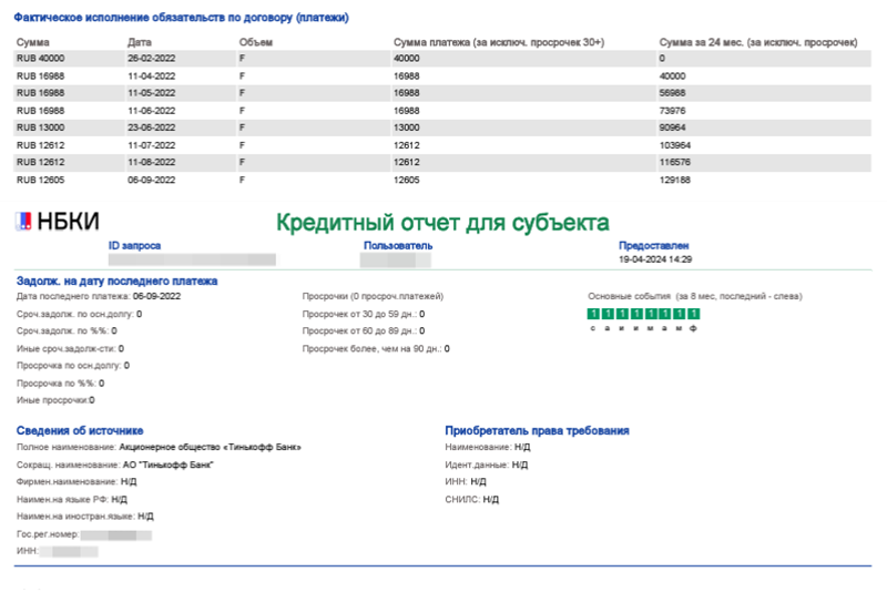 А вот так выглядит информация о выплаченной в 2024 году рассрочке в НБКИ