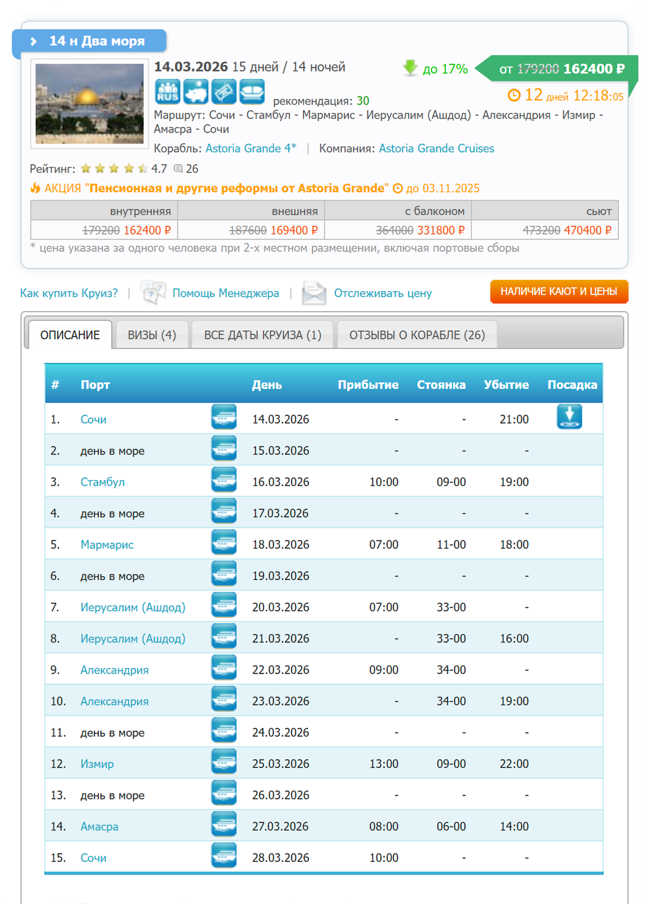 Двухнедельное путешествие в Турцию с заходом в Иерусалим и Александрию обойдется недешево, зато будет интересно. Источник: cruclub.ru