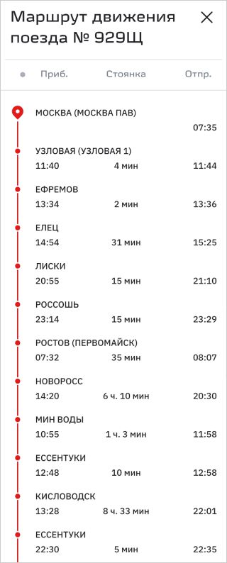 Подробный маршрут поезда № 929 со всеми остановками в 2021 году