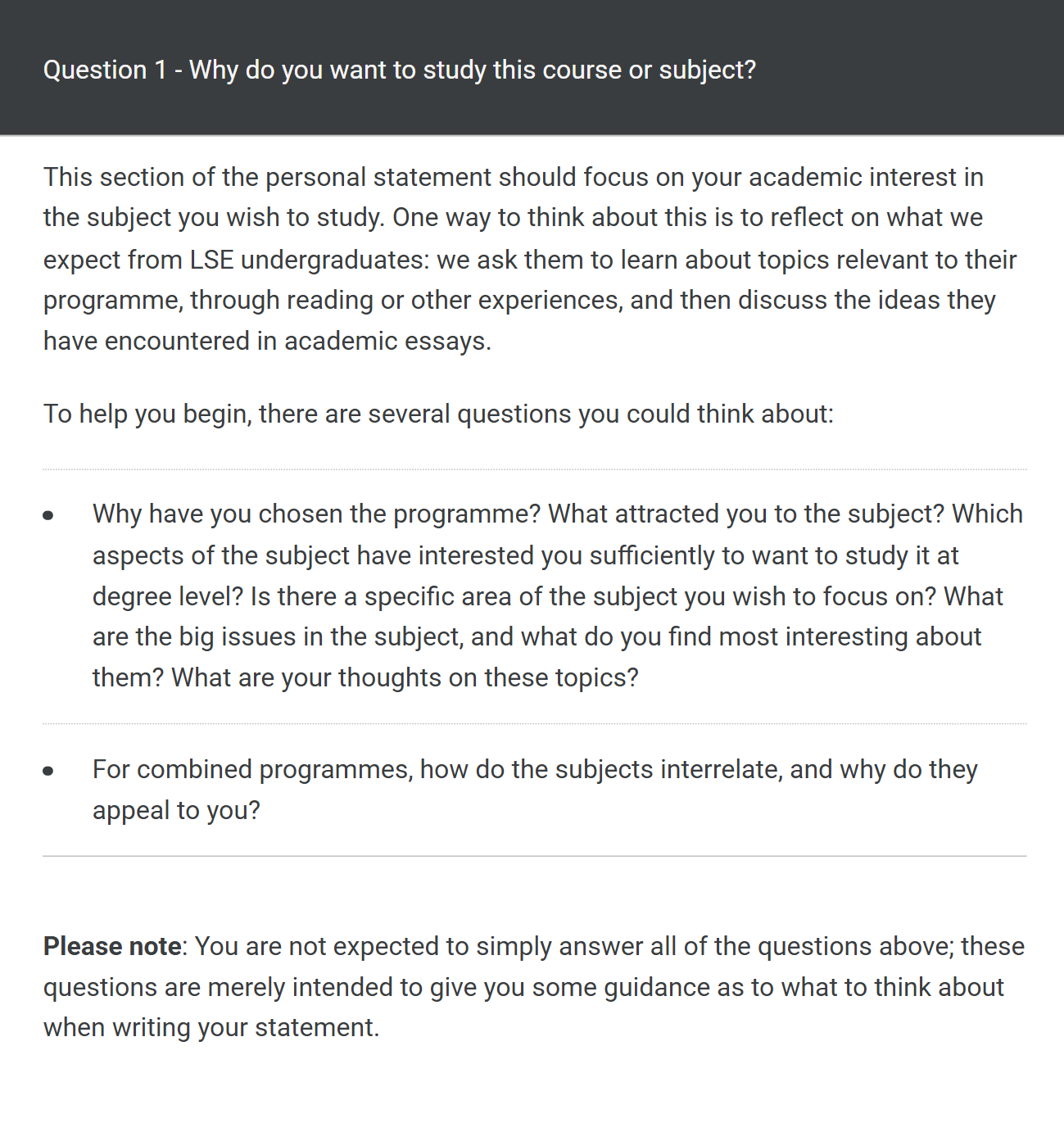 Лондонская школа экономики и политических наук предлагает будущим бакалаврам подумать над определенным списком вопросов. Источник: lse.ac.uk