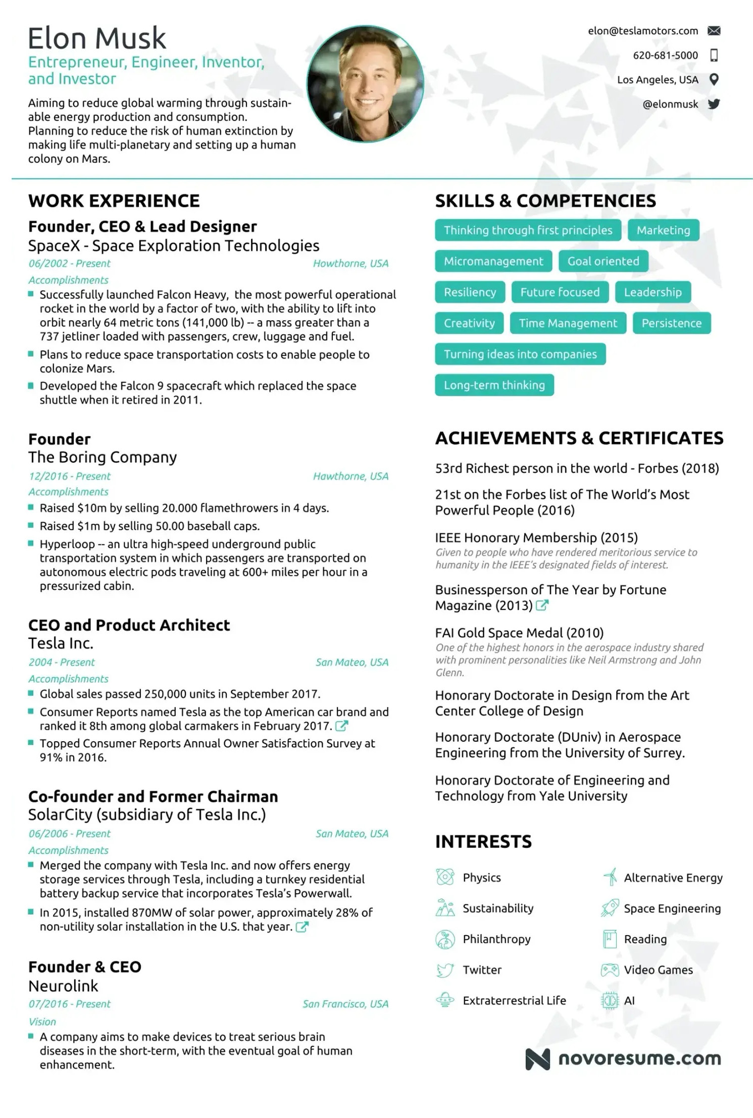 Яркое оформление поможет выделиться на фоне других, но вместе с тем оно зачастую громоздко — приходится жертвовать содержанием. Например, здесь много места занимает шкала компетенций. Источник: novoresume.com