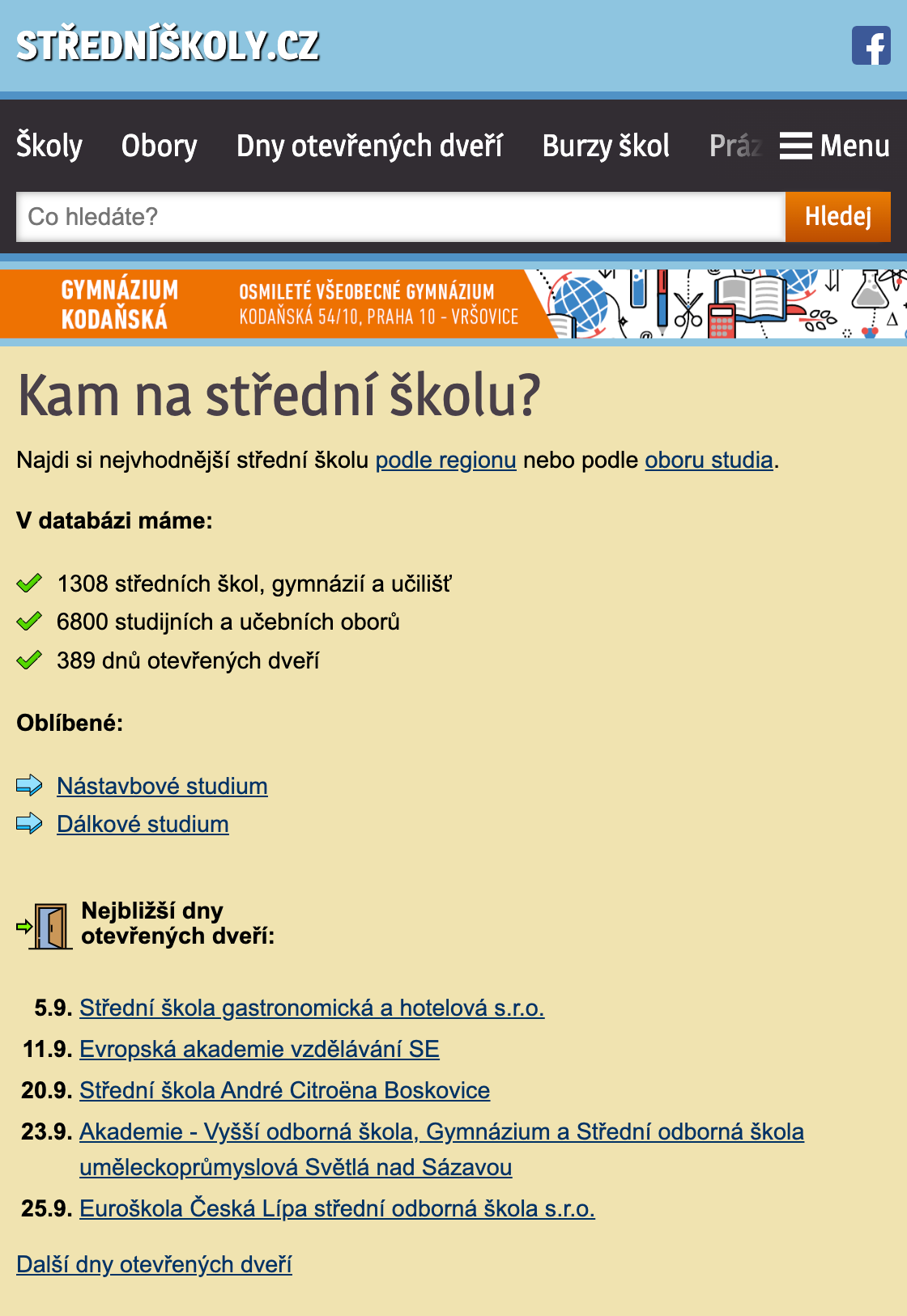 Портал со школами, гимназиями и колледжами Чехии. Источник: stredniskoly.cz