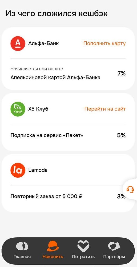 Такой был кешбэк в Апельсине на начальном уровне, сейчас добавился процент от билайна