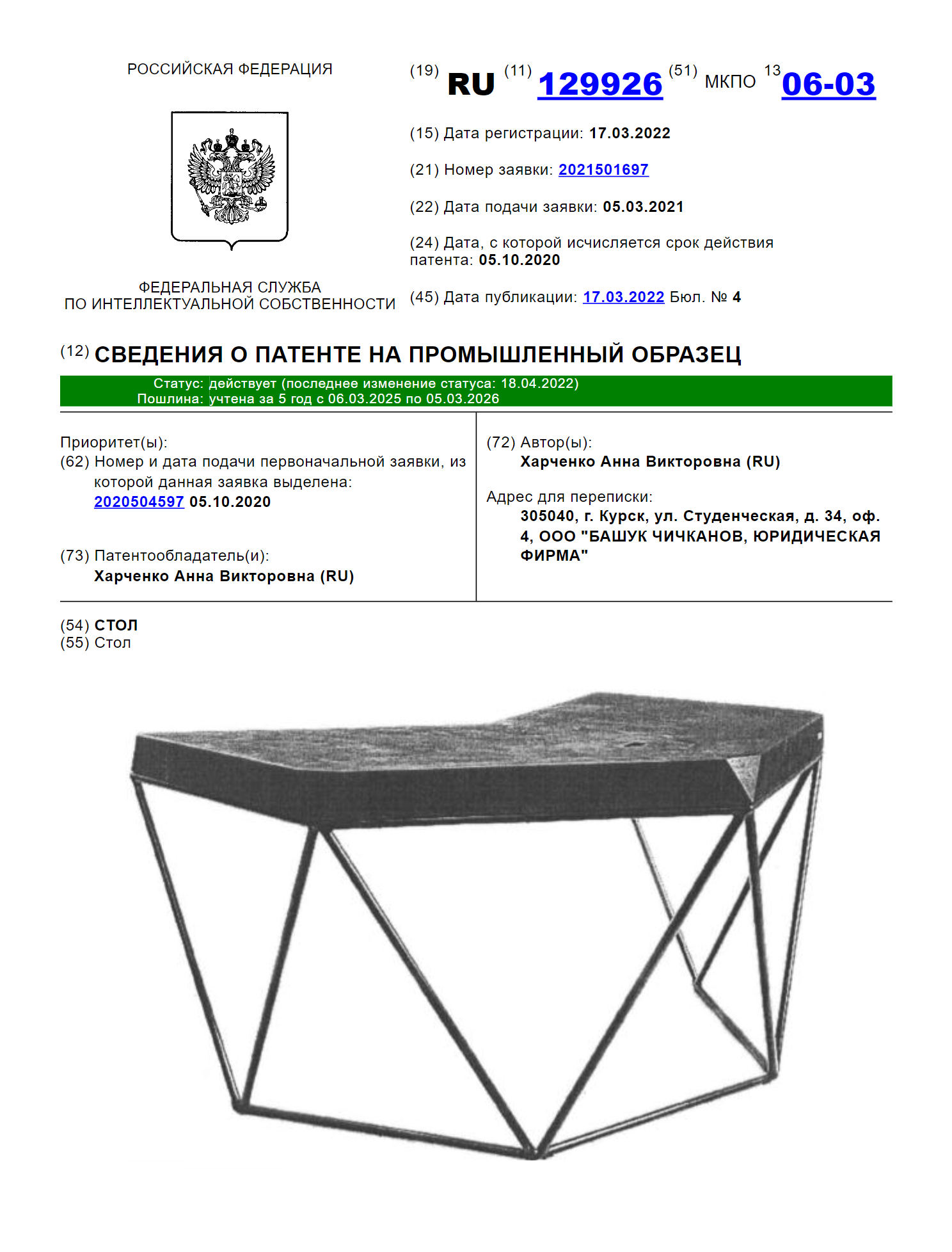 Несколько примеров промышленных образцов из моей практики: стол, пылесос, фудтрак и конструктор. Источник: new.fips.ru