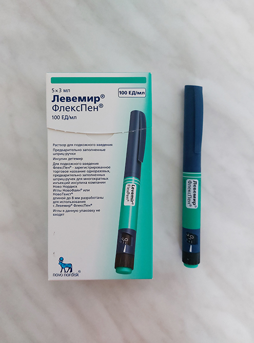 Инсулин «Левемир» в форме ручки. В наборе пять ручек по 3 мл