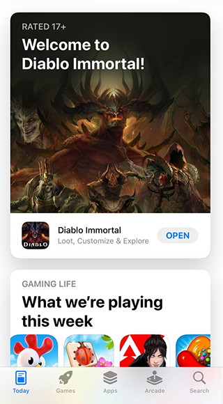 После смены региона вы сможете скачать Diablo Immortal с главной страницы App Store. Источник: Apple