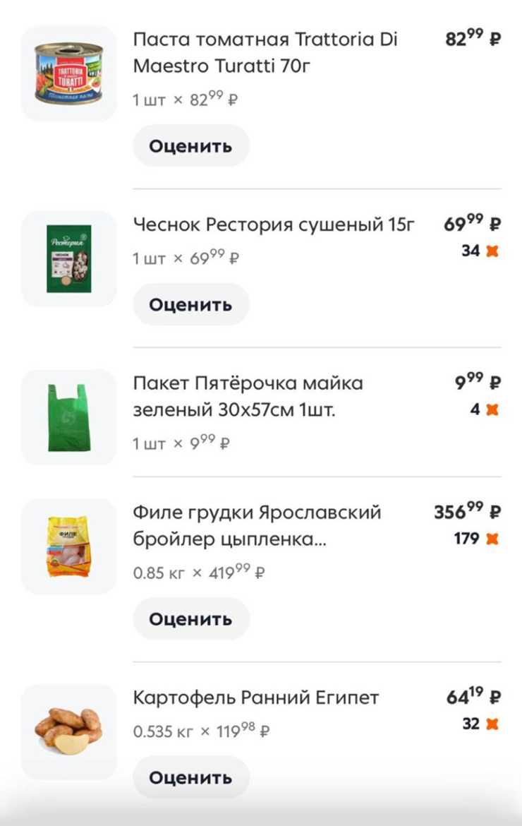 Покупки в «Пятерочке»