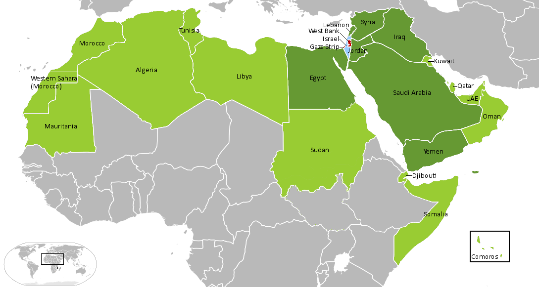 Вон та голубенькая фиговина размером с половину Московской области — это Израиль. А красное пятнышко — это Западный берег реки Иордан. Газа тоже красненькая, но чтобы ее увидеть, карту надо увеличить
