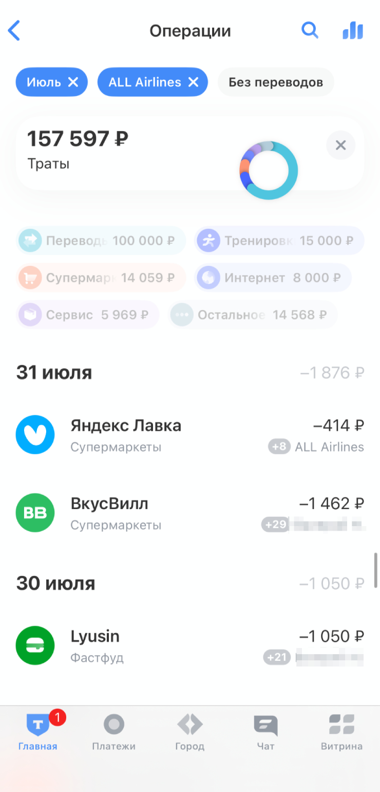 Траты в июле