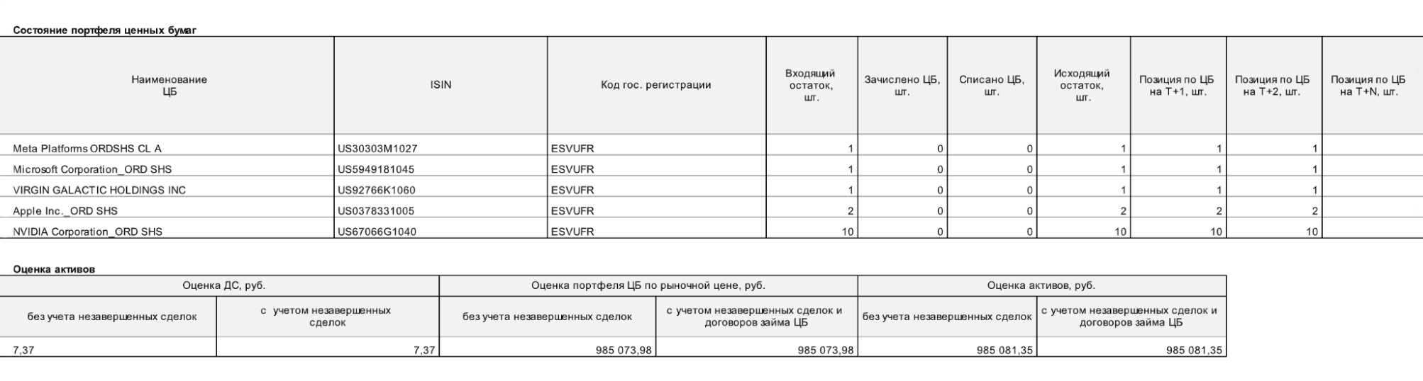 Мой портфель ценных бумаг (Meta — организация, деятельность которой признана экстремистской и запрещена на территории РФ)