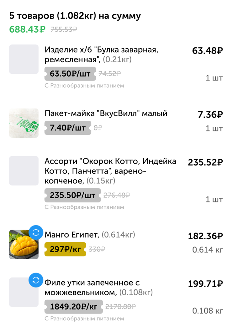 Заказала продукты