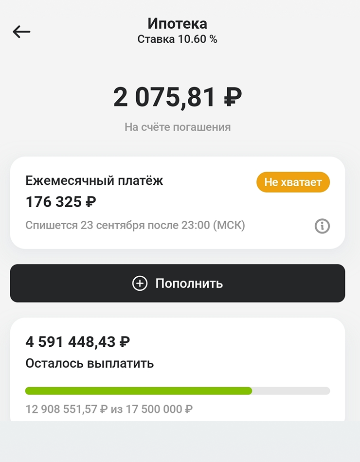 Наш долг по ипотеке на момент написания дневника и обязательный платеж