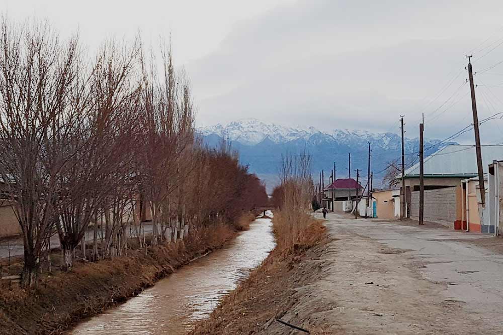 Красивый арык — оросительный канал — в городе Канибадаме в Таджикистане