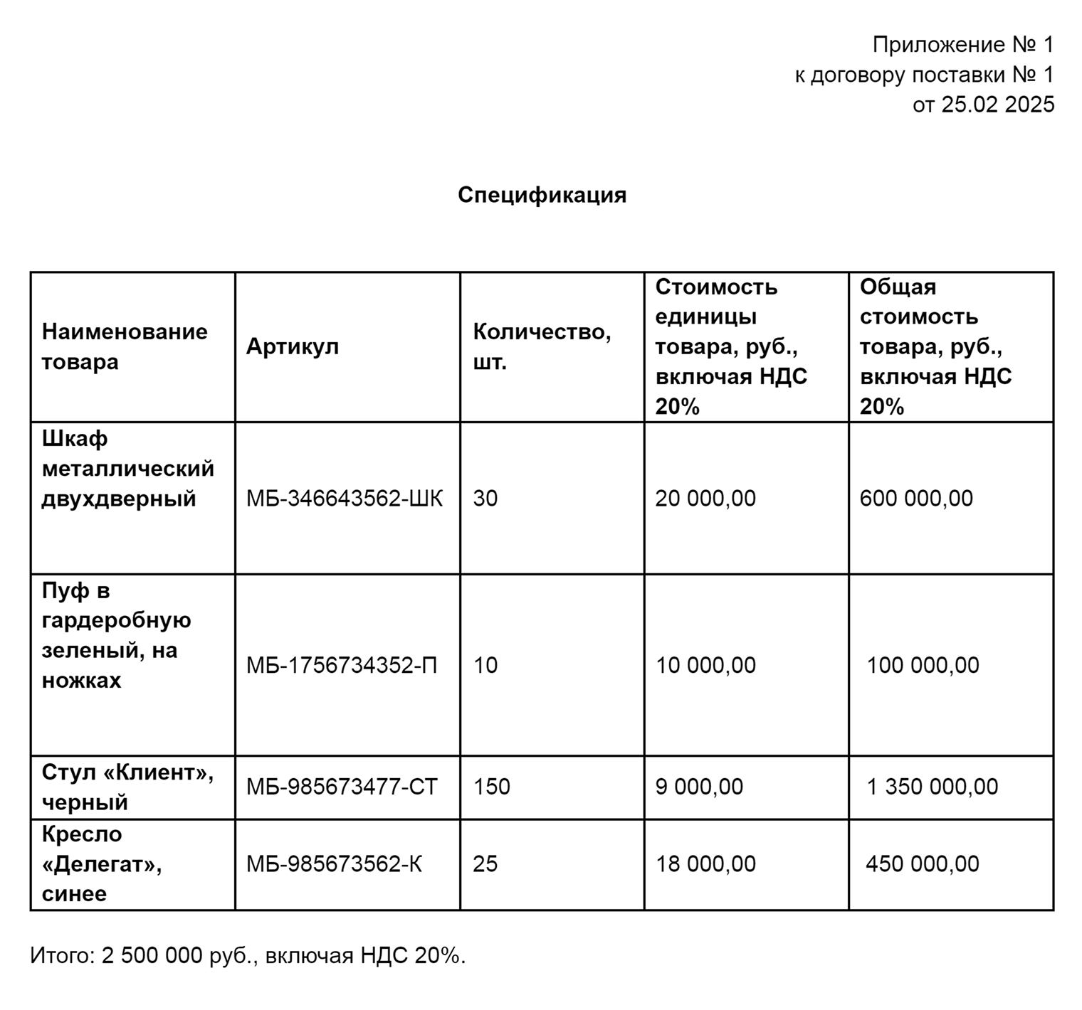 Так выглядит спецификация