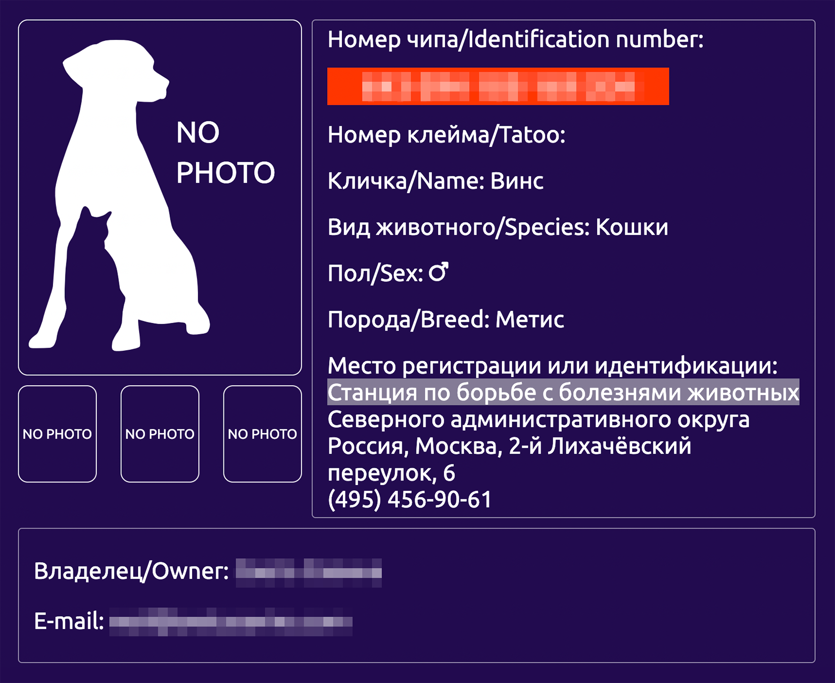 Если кот потеряется, те, кто его найдет, смогут связаться с клиникой, которая сообщит контакты владельца. Источник: new.animal-id.ru