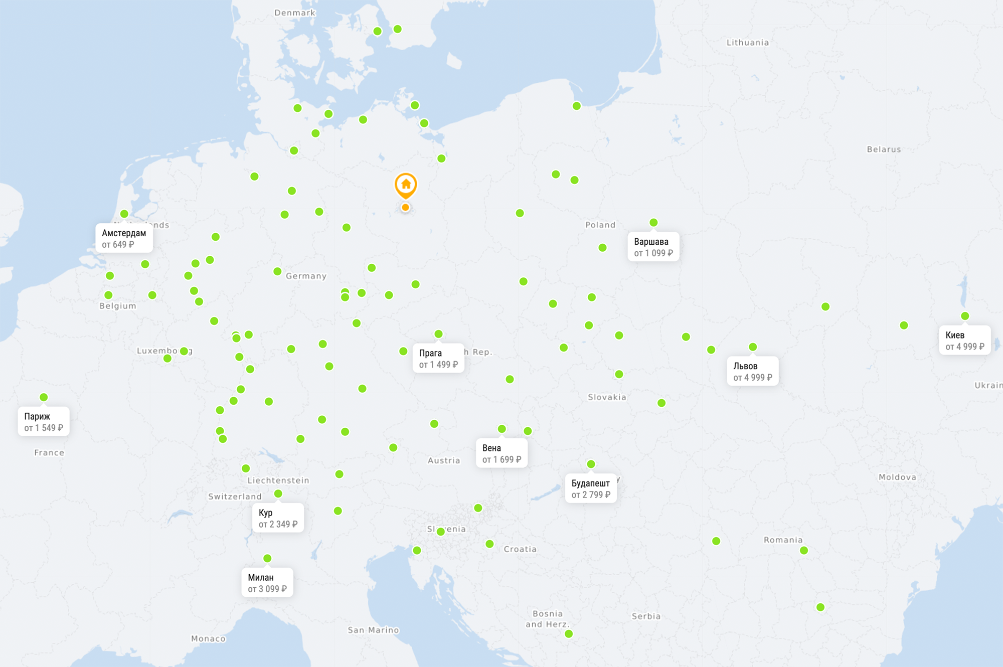 Маршрутная сеть автобусов Flixbus в Европе