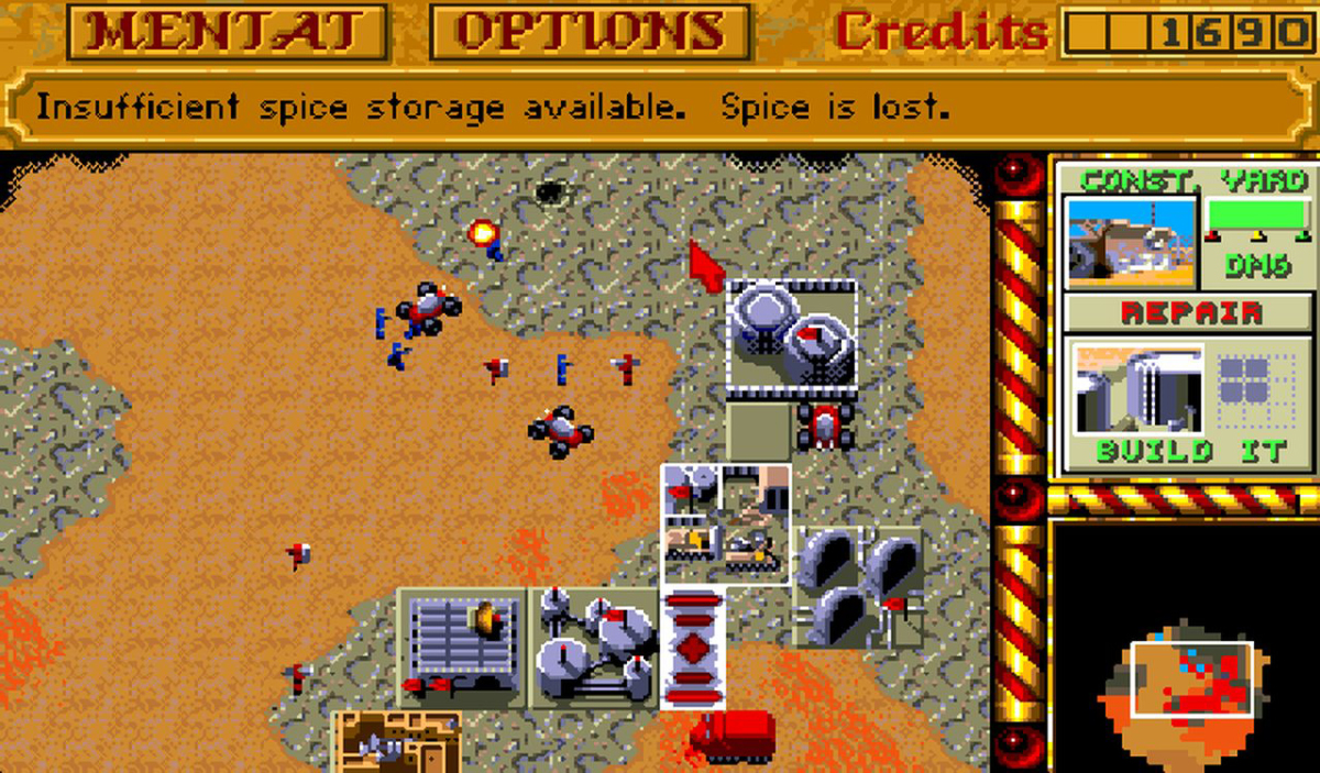 Вражеская атака на базу игрока. Моду на изометрию в RTS тоже ввела Dune II. Источник: Virgin Games