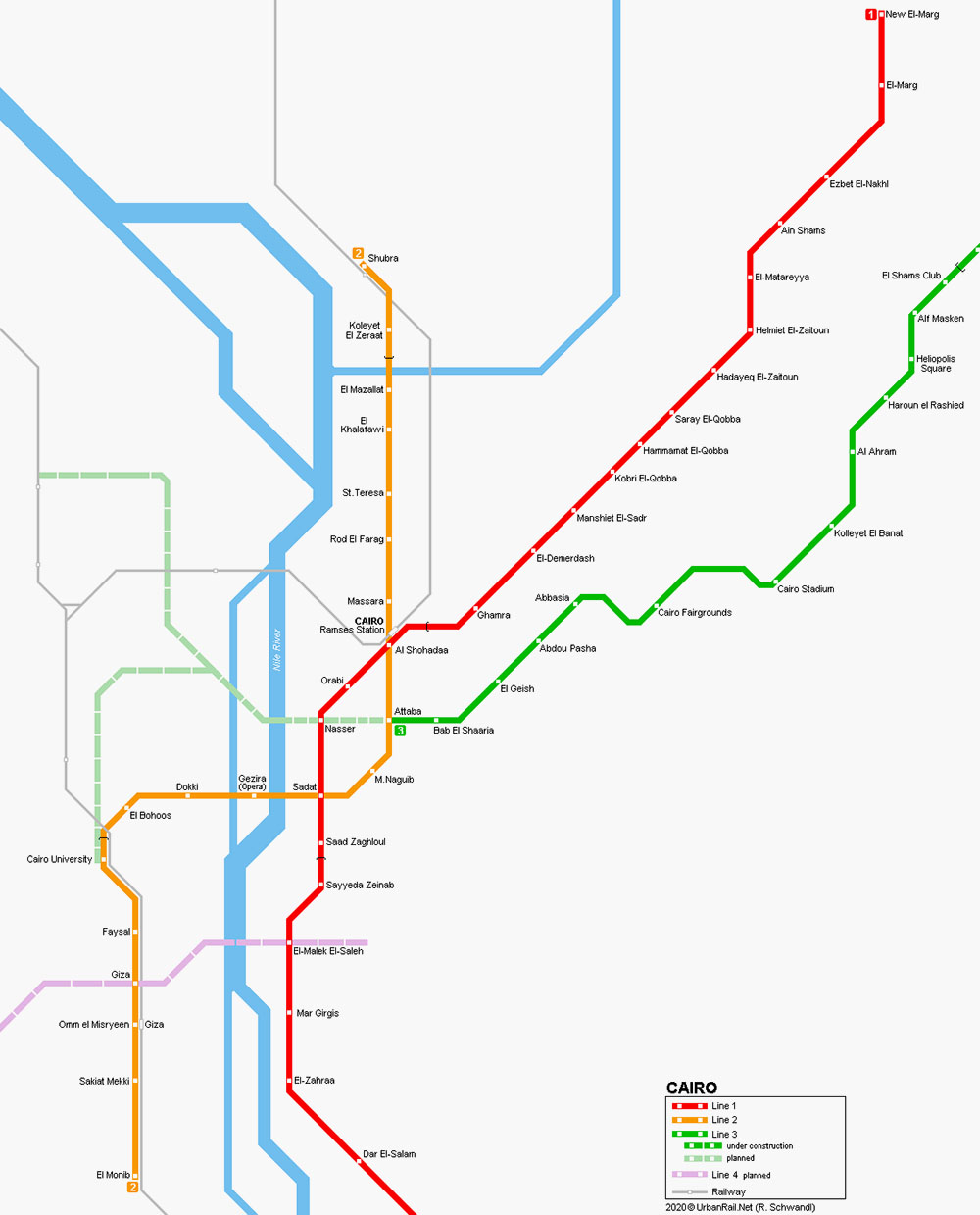 Красная ветка метро называется первой, оранжевая — второй, зеленая — третьей. Источник: Urbanrail.net