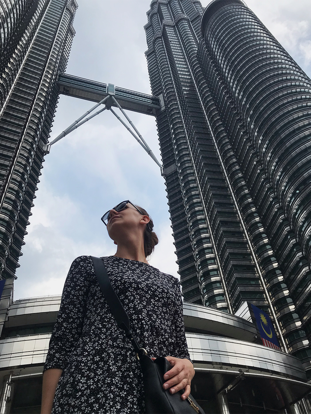 У меня за спиной главная достопримечательность Куала-Лумпура, столицы Малайзии, — Башни Петронас, даже не помещаются в объектив