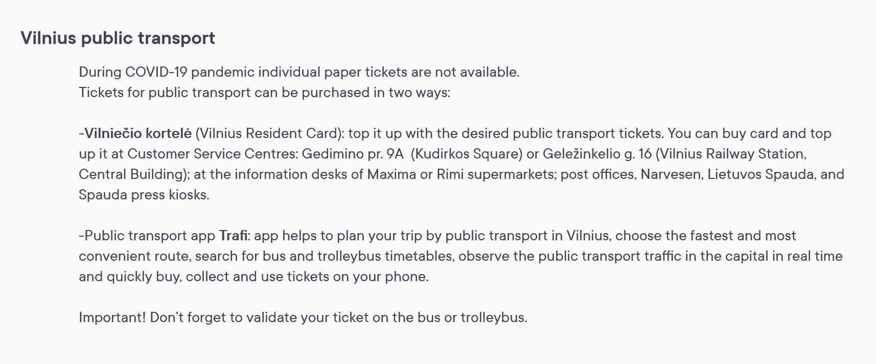 Информация об оплате проезда в общественном транспорте Вильнюса. Источник: govilnius.lt
