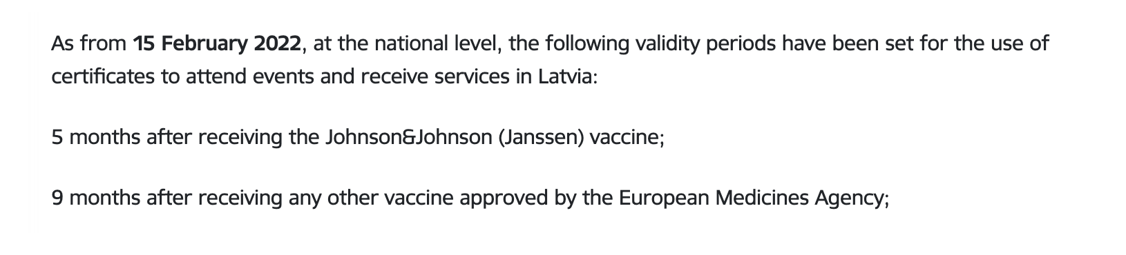 Правила действия европейских сертификатов для посещения общественных мест в Латвии с 15 февраля. Источник: mfa.gov.lv