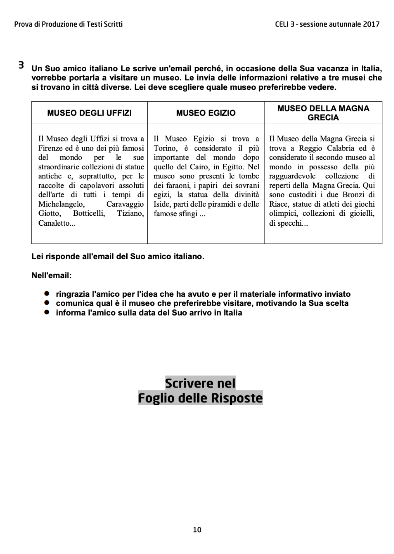 Пример письма другу в CELI 3 за 2017 год. Приятель в ожидании твоего приезда в Италию высылает тебе несколько вариантов музеев, куда вы можете сходить. В письме надо поблагодарить за информацию, выбрать музей, обосновать свой выбор и сообщить точную дату приезда в Италию