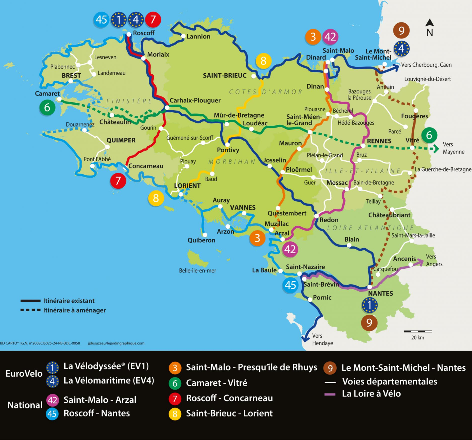 Карта веломаршрутов Бретани в 2022 году
