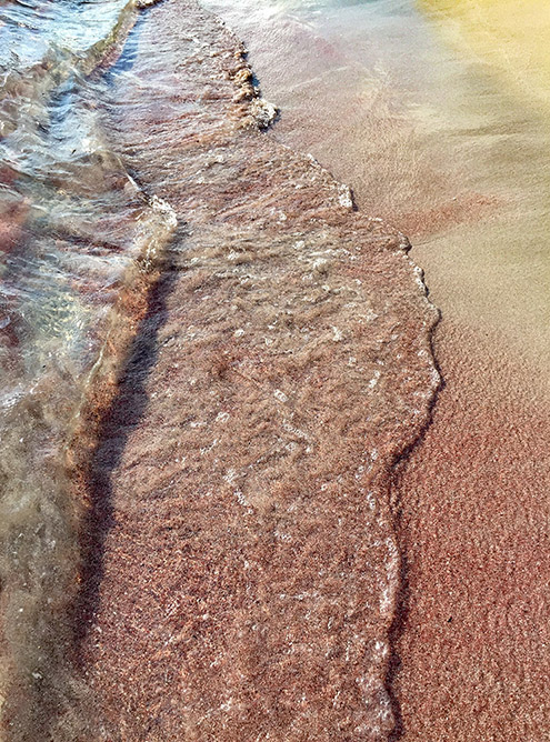 На берегу местами действительно есть коралловый песок