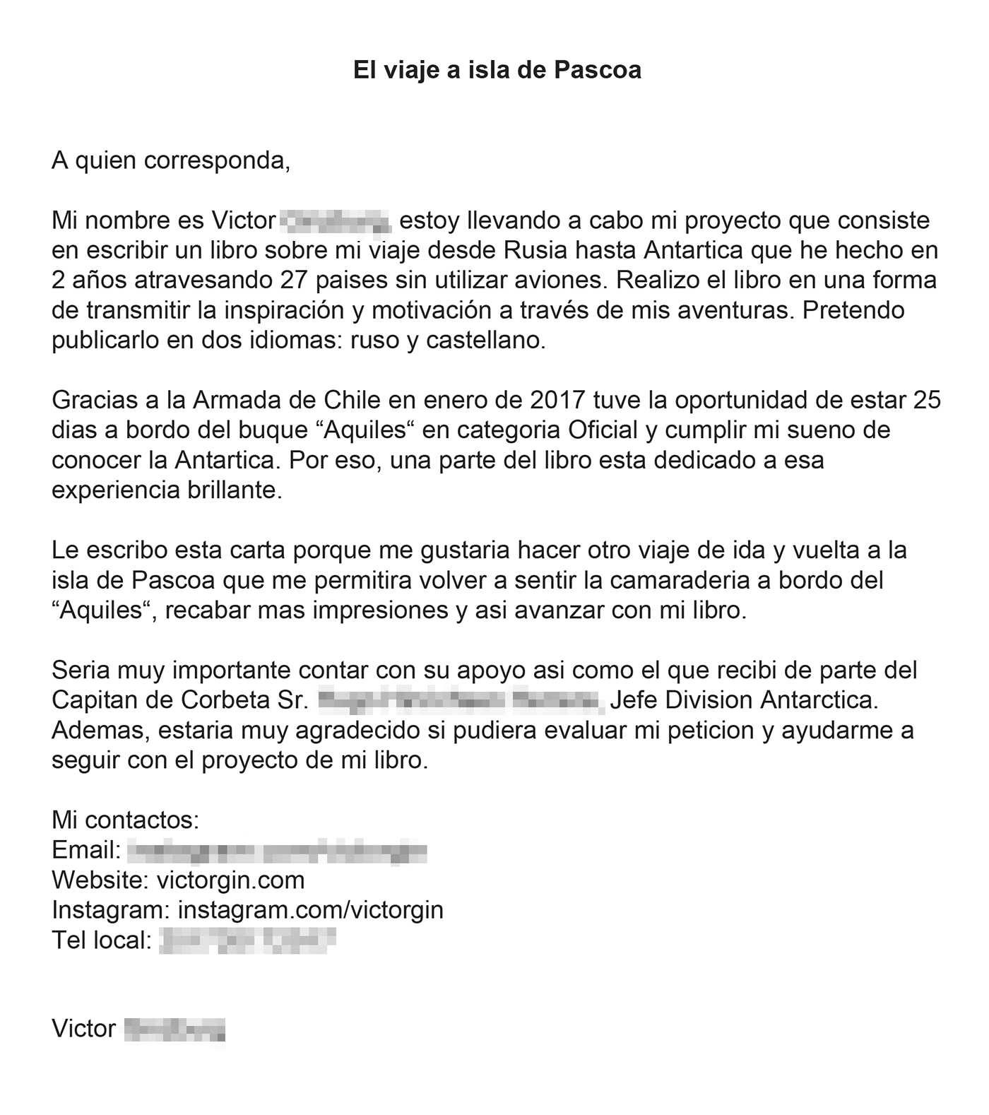 Письмо, которое я написал в адмиралтейство Чили, чтобы попасть на военный корабль до острова Пасхи