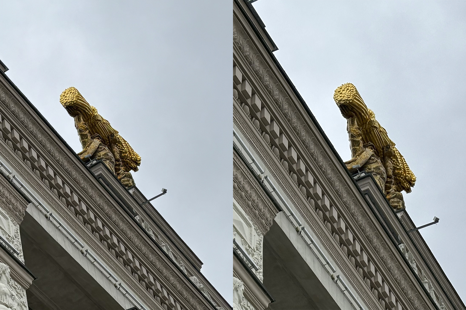 Если приблизить статую с фотографий выше, то заметно, что качество на самом деле почти не отличается. Слева — снимок в режиме ×1, а справа — в ×2