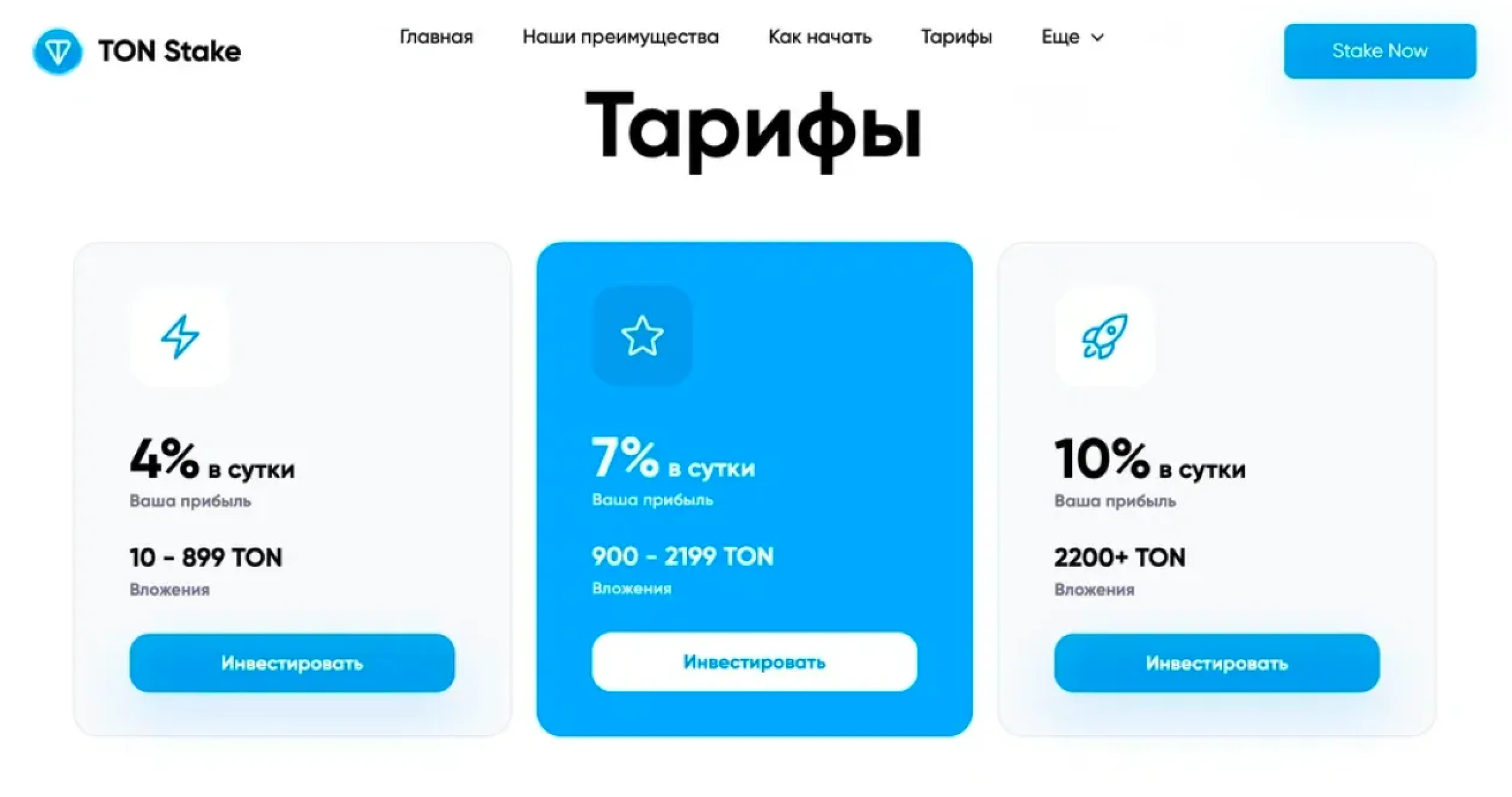 Проект TON Stake обещает доходность 10% в день. Подробнее о схеме — в разборе Т⁠—⁠Ж