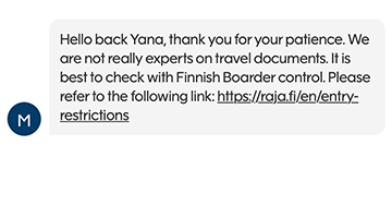 Ответ сотрудника Finnair на вопрос, посадят ли пассажира на рейс из Аликанте в Хельсинки: «Мы не очень разбираемся в проездных документах. Лучше всего уточнить у финского пограничного контроля»
