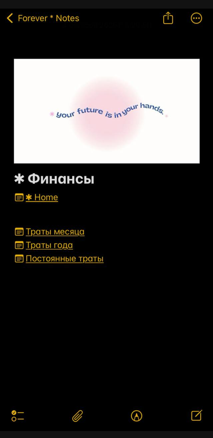 Мой финансовый хаб. Лайфхак: под название большой страницы добавлять гиперссылку на домашнюю