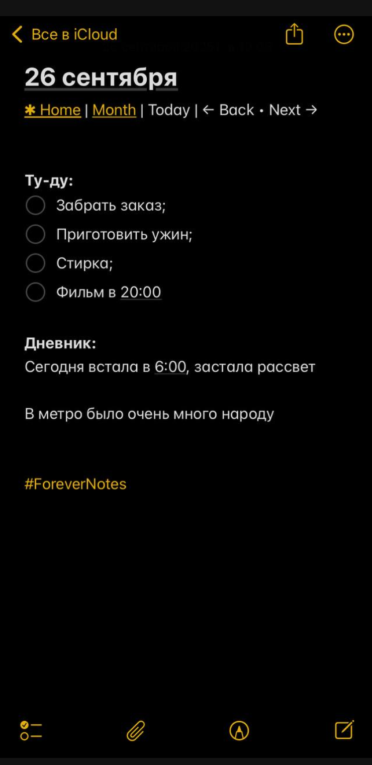 Для ежедневной заметки нет никаких правил — это может быть список задач, дневник или все и сразу