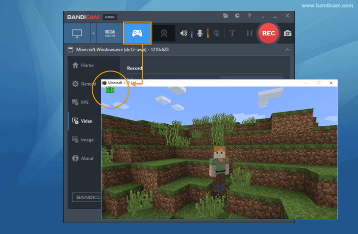 В Bandicam можно выбрать программу, в которой будет отображаться счетчик, — например, только в окне Minecraft