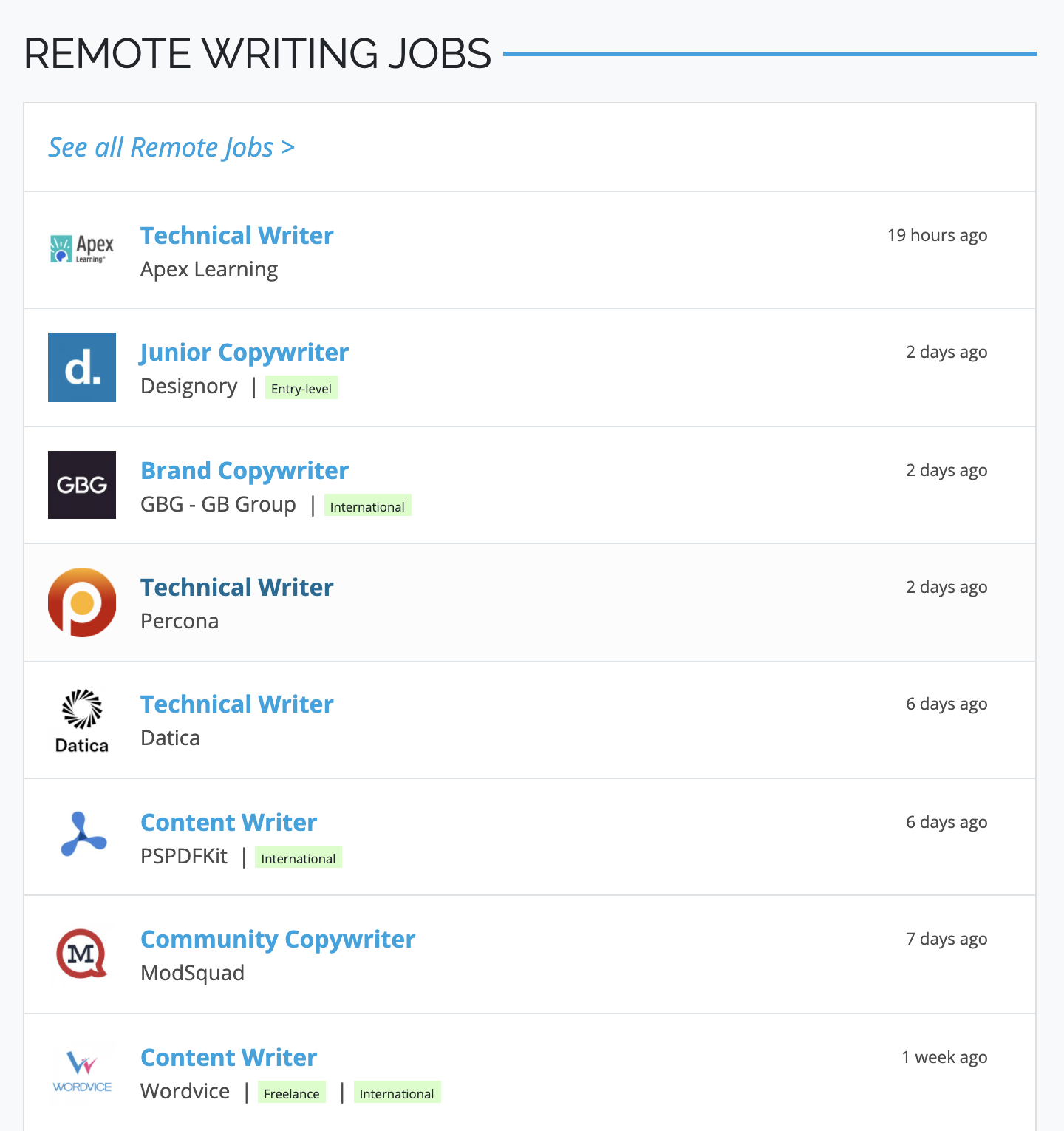 При поиске вакансий на remote.co можно не вписывать ключевое слово в поиск, а выбрать профессию из уже готового перечня