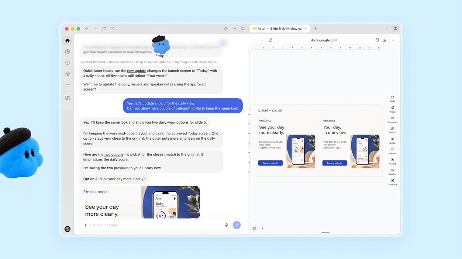Dots работают в ChatGPT, в переписках, в Slack и Teams. © OpenAI