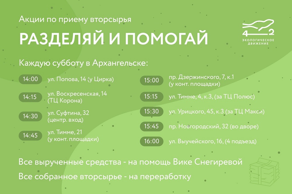 Так выглядит плакат акции «Разделяй и помогай» в Архангельске. Похожие акции наверняка проводятся и в вашем городе. Источник: vk.com