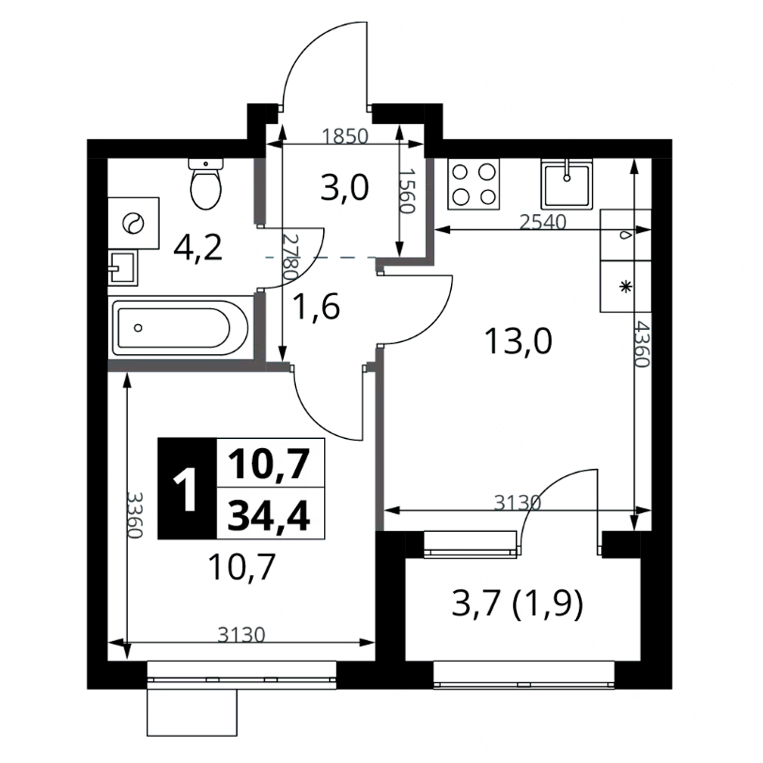 Планировка самой дешевой однушки в ЖК «Первый Ясеневский». Источник: dsk1.ru