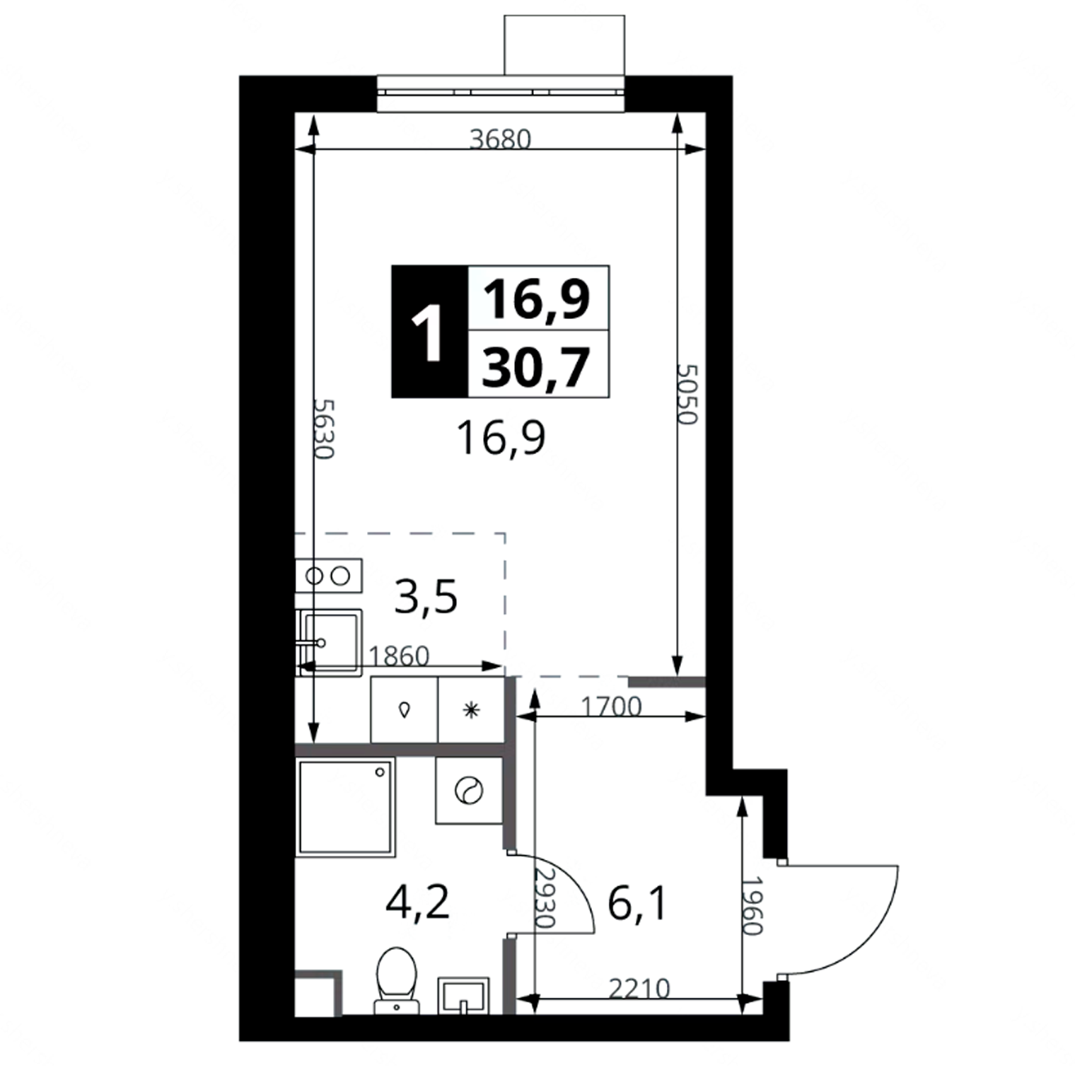 Планировка самой недорогой студии. Источник: dsk1.ru