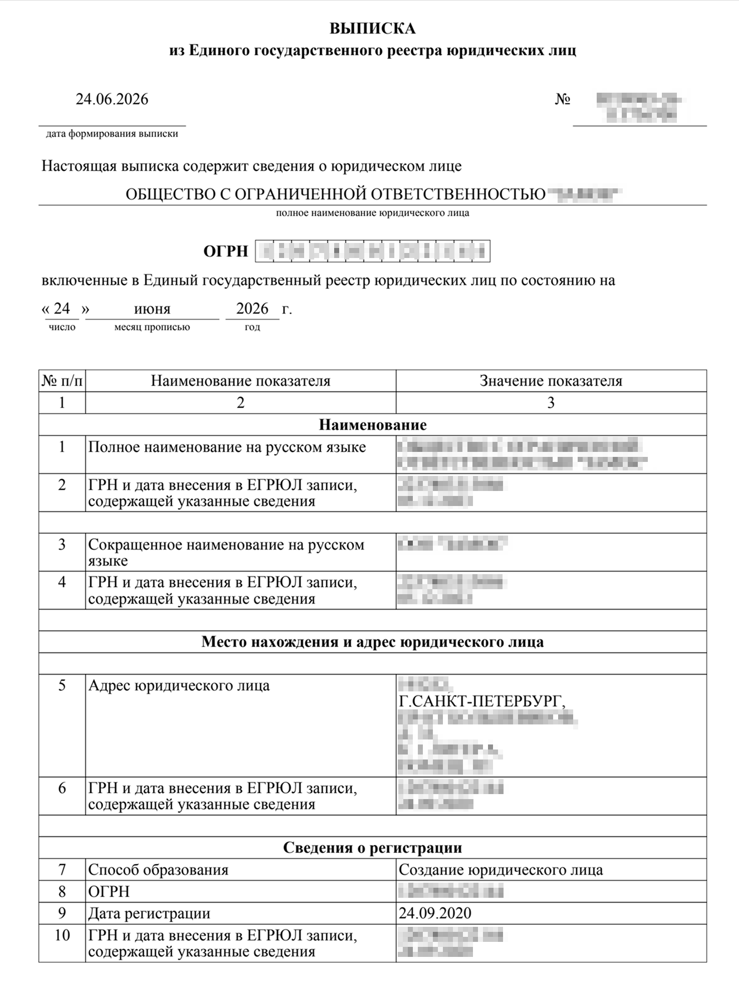 Образец первой страницы электронной выписки из ЕГРЮЛ