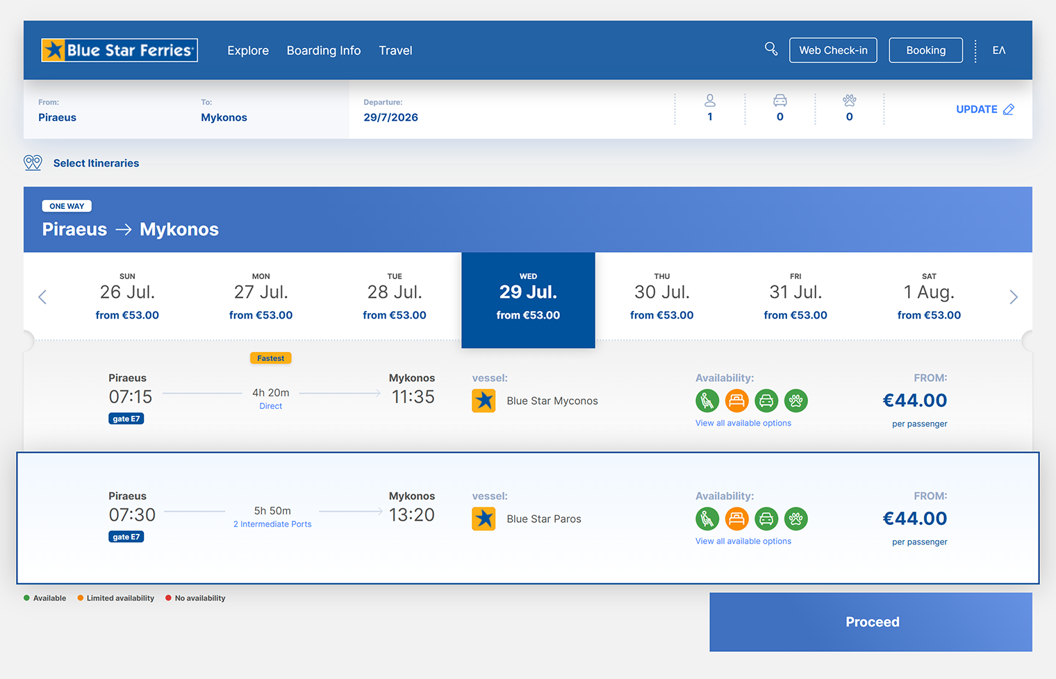 Билет на паром из Пирея до Миконоса обойдется в 44 € ( ₽). © bluestarferries.com