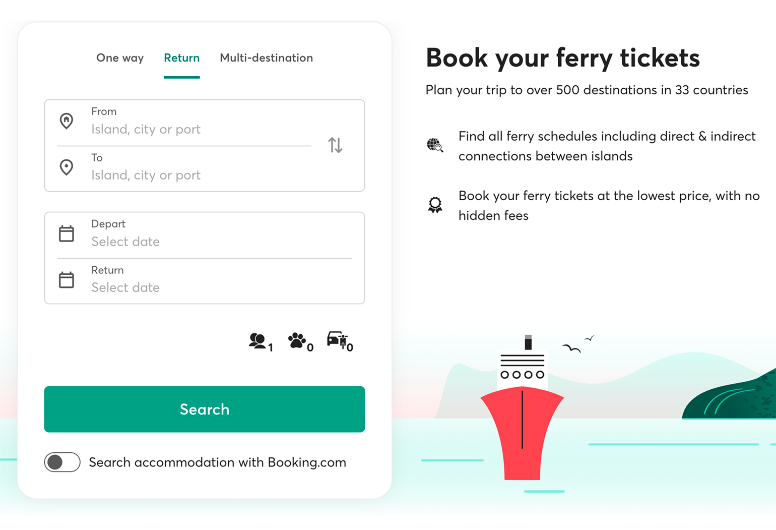 Сайт агрегатора паромных перевозок Ferryhopper доступен на 15 разных языках, включая английский. © ferryhopper.com