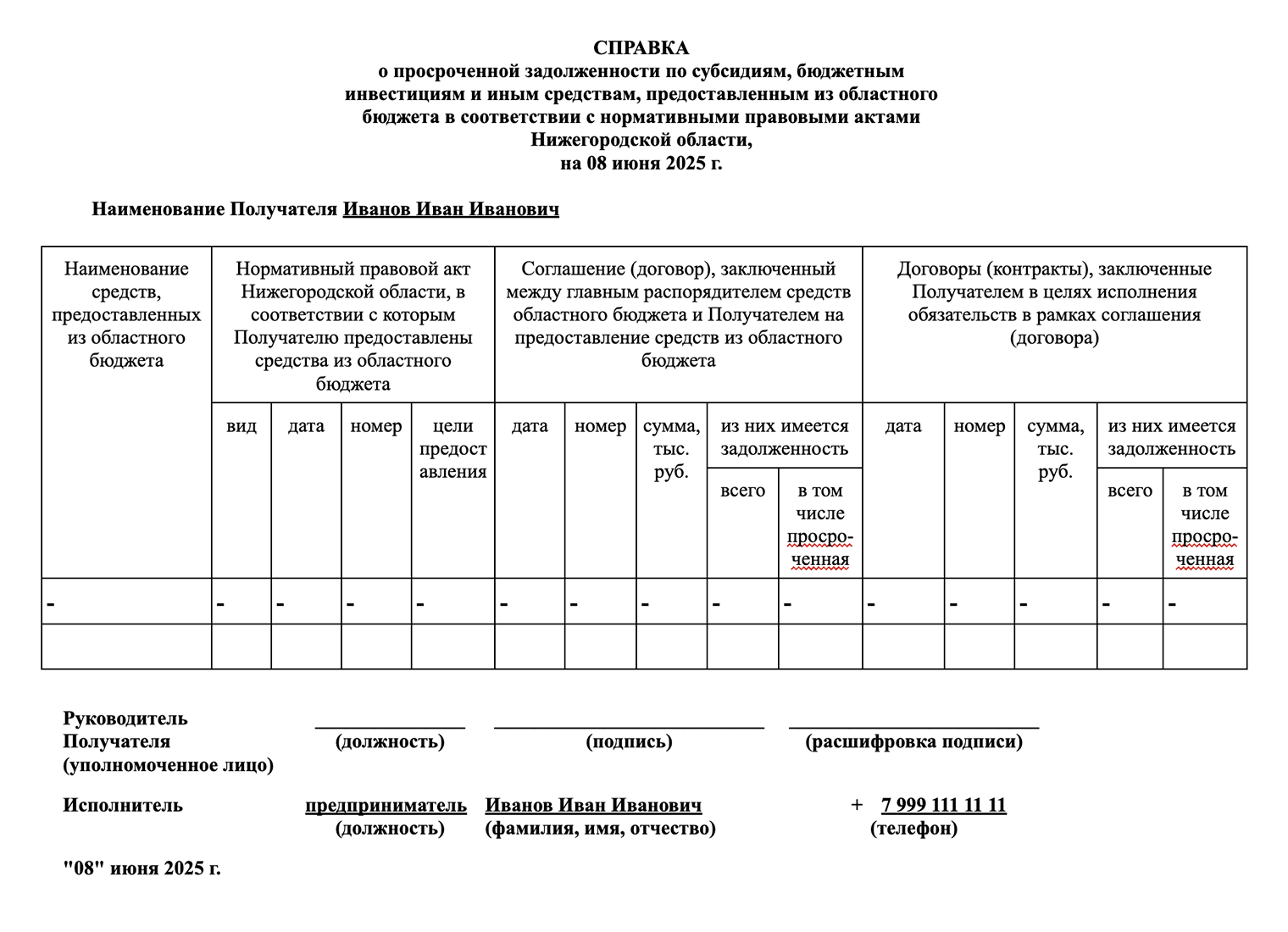 Справка о том, что участник конкурса ничего не должен бюджету